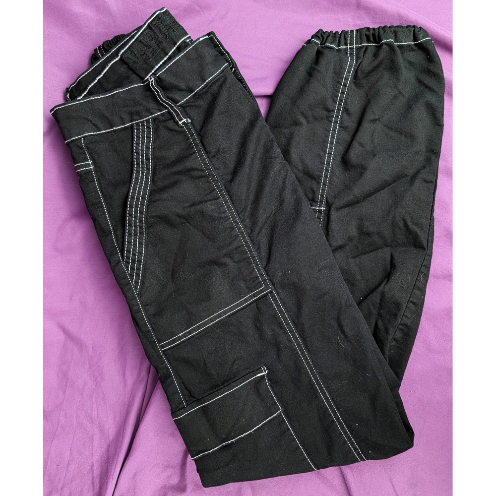 VIP Jeans Cargo Pants 13/14 Black Contrast Stitch Cynched Cuf Y2K Mid Rise Cyber